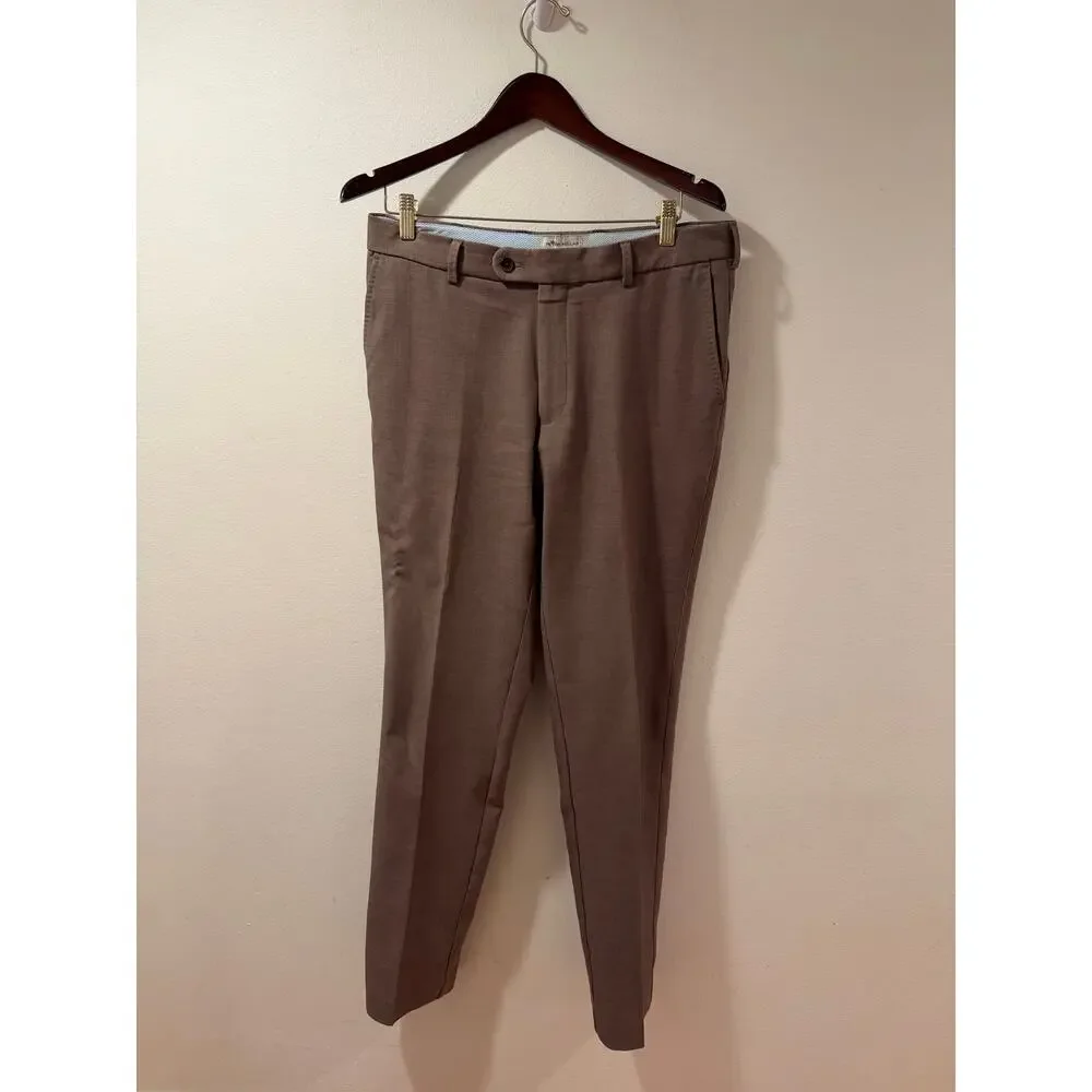 Peter Millar Dress Pants Men 32x34 Brown Tailored Wool Blend Flat Front - Picture 3 of 6
